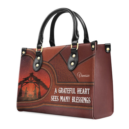 Personalized Christian Leather Bag, A Grateful Heart Sees Many Blessings - Beautiful Personalized Leather Handbag, Faith Handbag