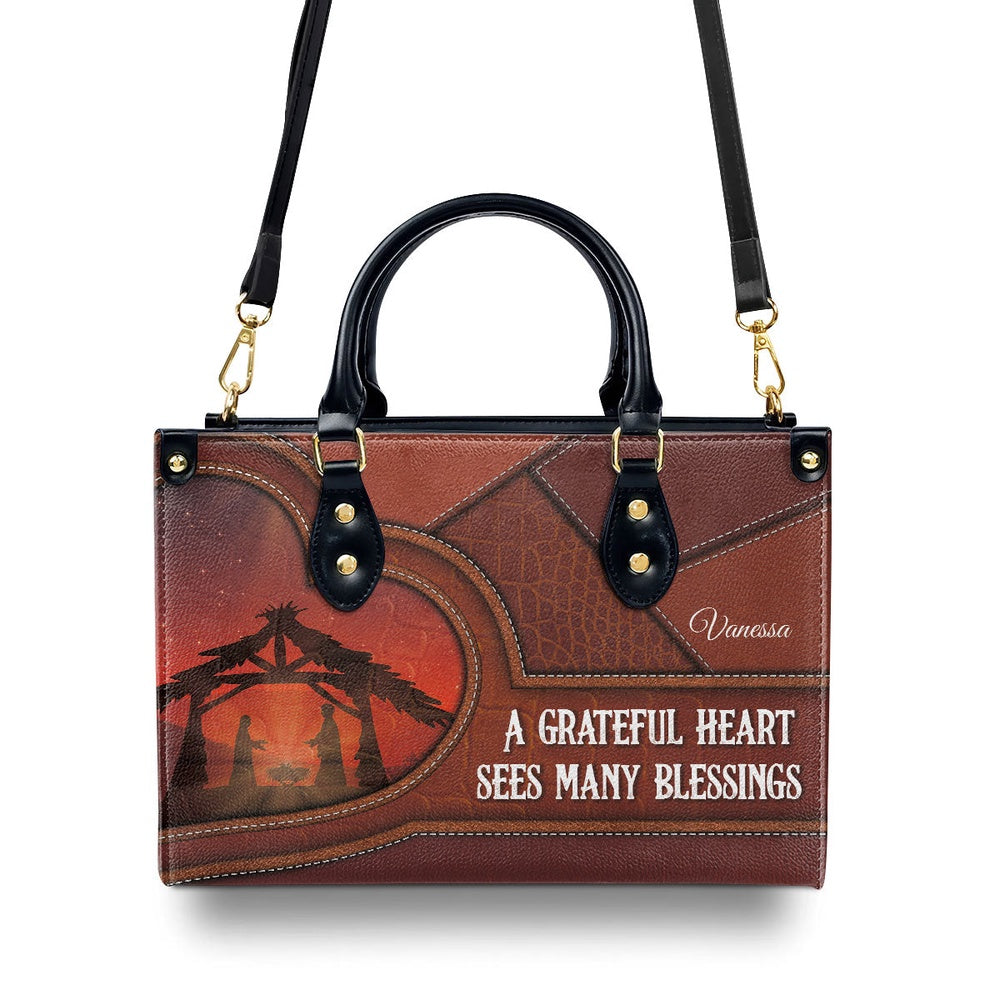 Personalized Christian Leather Bag, A Grateful Heart Sees Many Blessings - Beautiful Personalized Leather Handbag, Faith Handbag
