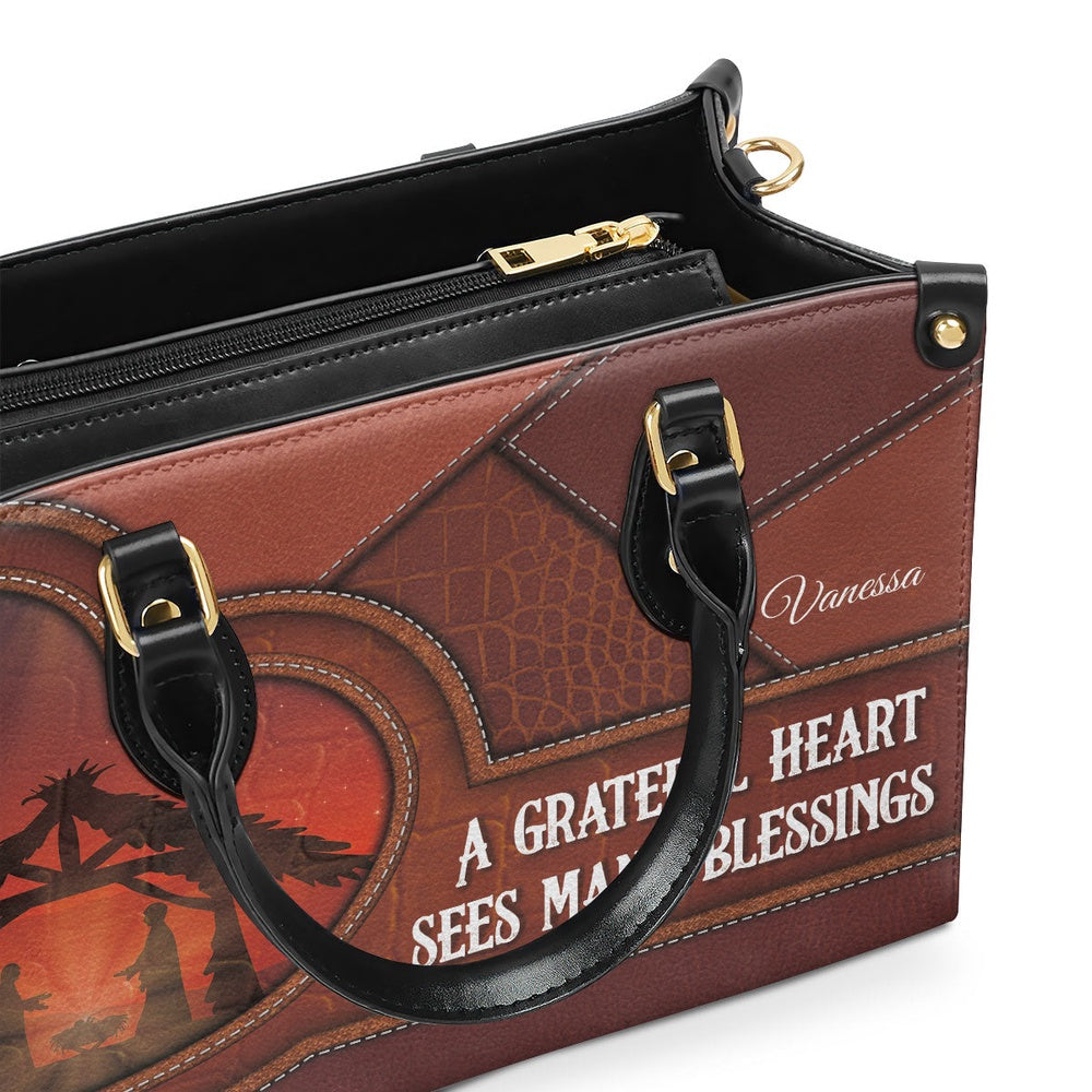 Personalized Christian Leather Bag, A Grateful Heart Sees Many Blessings - Beautiful Personalized Leather Handbag, Faith Handbag