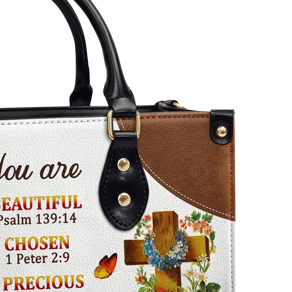 Personalized Christian Leather Bag, A Precious Child Of God Unique Personalized Leather Handbag For Women Roses And Cross, Faith Handbag