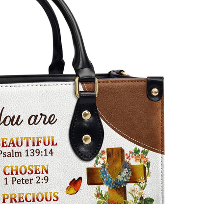 Personalized Christian Leather Bag, A Precious Child Of God Unique Personalized Leather Handbag For Women Roses And Cross, Faith Handbag