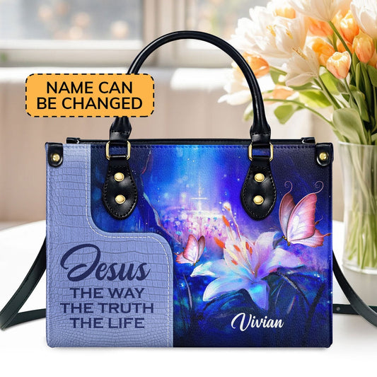 Personalized Christian Leather Bag, Adorable Personalized Leather Handbag - Jesus The Way The Truth The Life, Faith Handbag