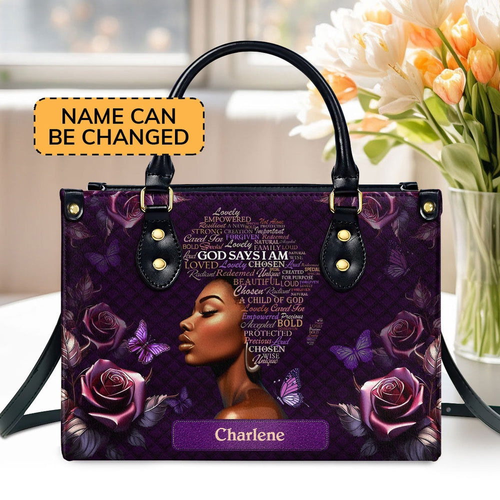Personalized Christian Leather Bag, Africa Map God Say I Am Chosen Leather Handbag, Faith Handbag