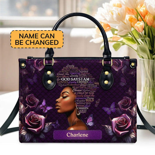 Personalized Christian Leather Bag, Africa Map God Say I Am Chosen Leather Handbag, Faith Handbag