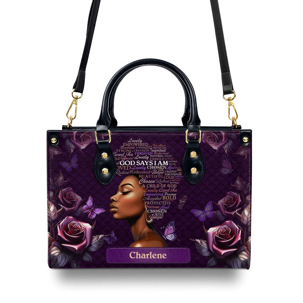 Personalized Christian Leather Bag, Africa Map God Say I Am Chosen Leather Handbag, Faith Handbag