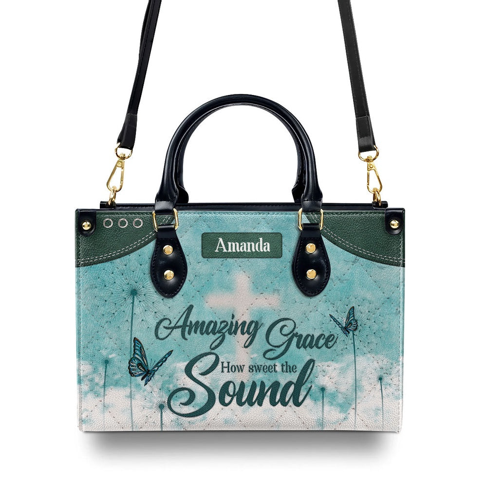 Personalized Christian Leather Bag, Amazing Grace Leather Handbag, Faith Handbag