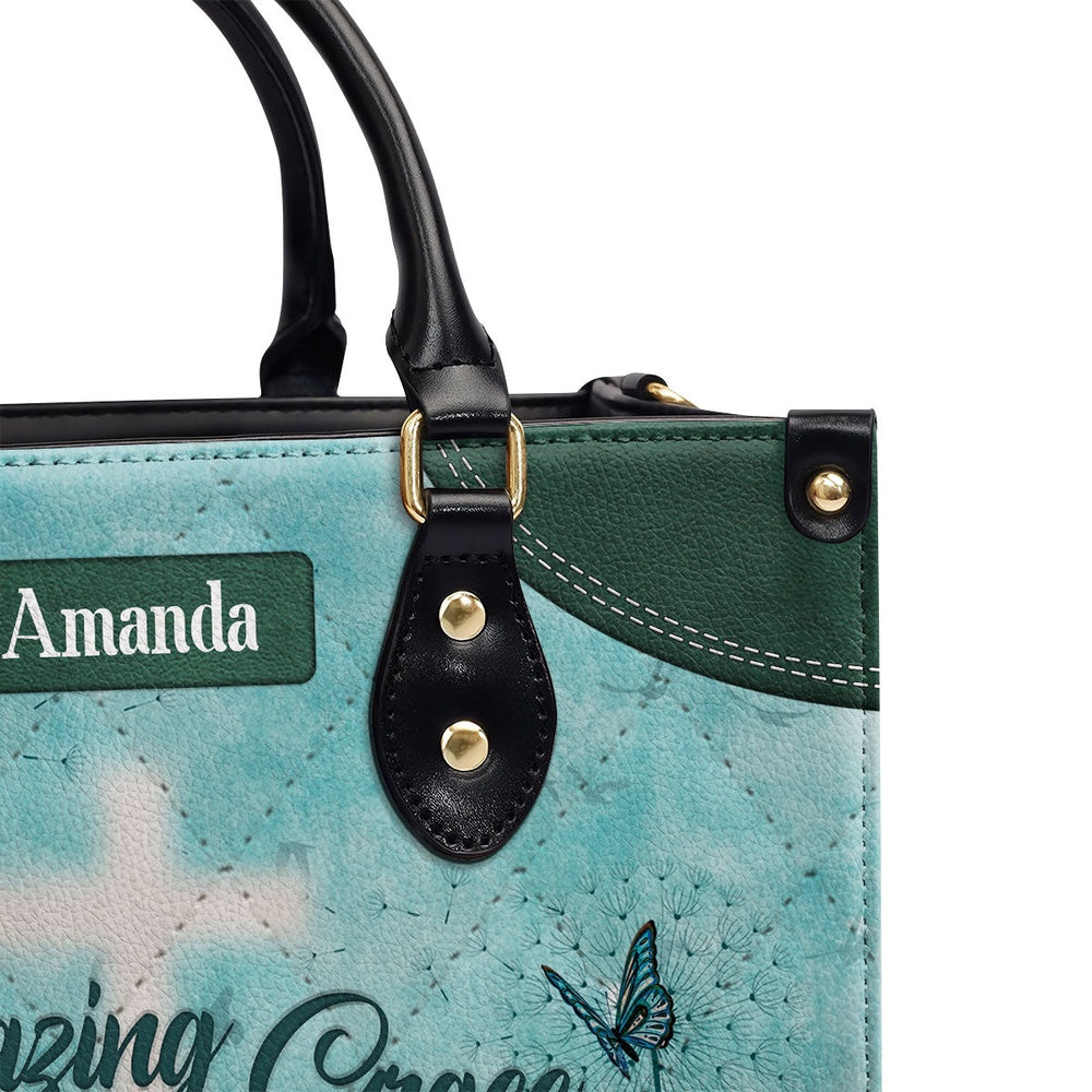Personalized Christian Leather Bag, Amazing Grace Leather Handbag, Faith Handbag