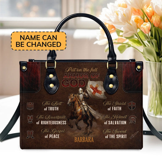 Personalized Christian Leather Bag, Armor Of God The Breastplate Of Righteousness Leather Handbag, Faith Handbag