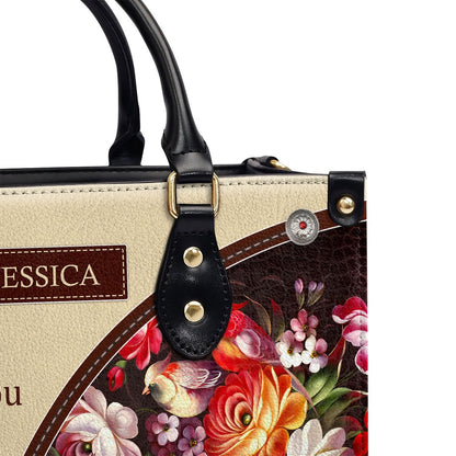 Personalized Christian Leather Bag, Awesome Personalized Flower Leather Handbag - May He Make All Your Plans Succeed, Faith Handbag