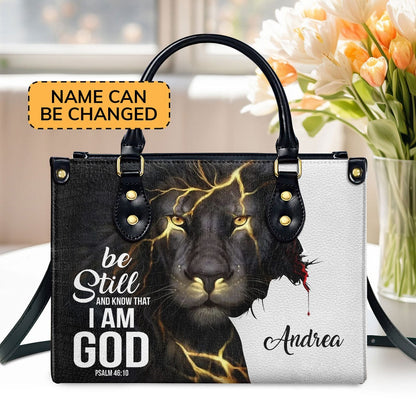 Personalized Christian Leather Bag, Be Still And Know That I Am God - Personalized Lion Leather Handb, Faith Handbag