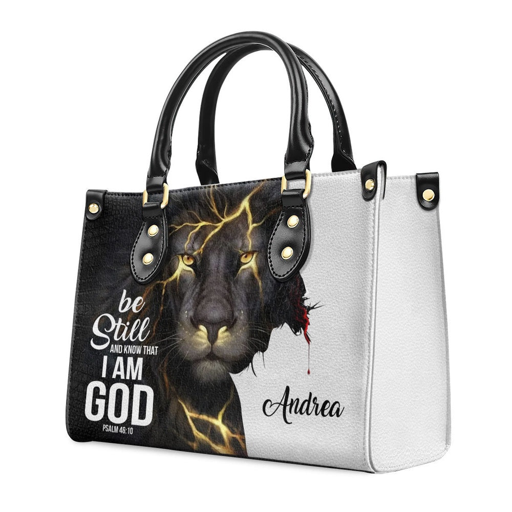 Personalized Christian Leather Bag, Be Still And Know That I Am God - Personalized Lion Leather Handb, Faith Handbag