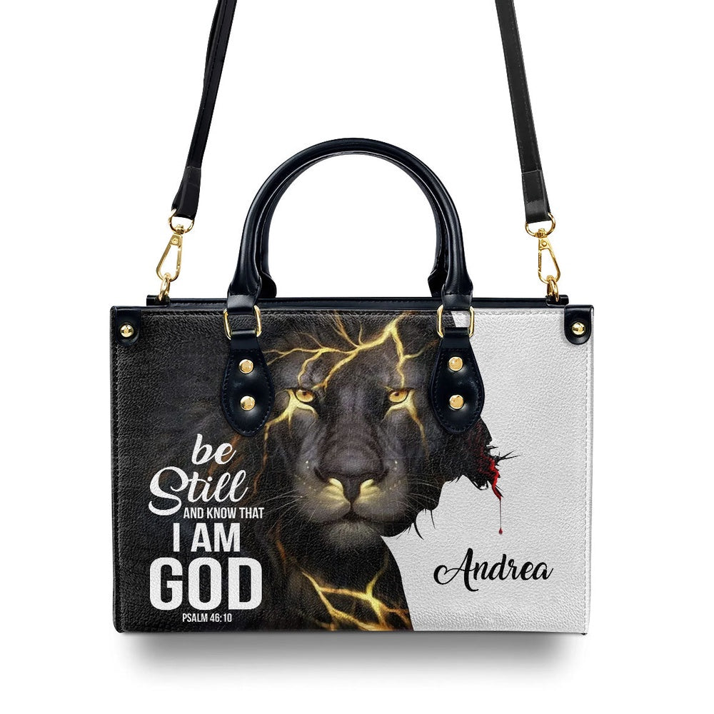 Personalized Christian Leather Bag, Be Still And Know That I Am God - Personalized Lion Leather Handb, Faith Handbag