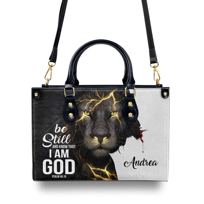 Personalized Christian Leather Bag, Be Still And Know That I Am God - Personalized Lion Leather Handb, Faith Handbag