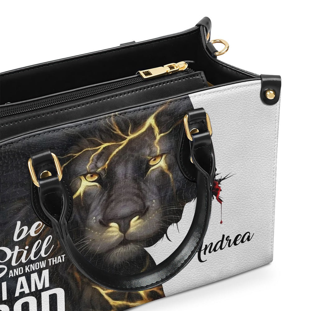 Personalized Christian Leather Bag, Be Still And Know That I Am God - Personalized Lion Leather Handb, Faith Handbag