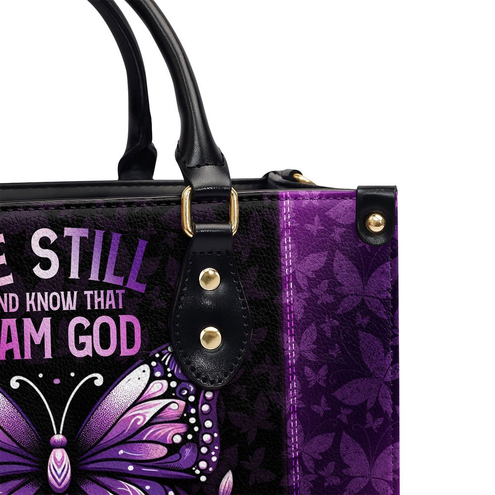 Personalized Christian Leather Bag, Be Still And Know That I Am God Leather Handbag, Faith Handbag