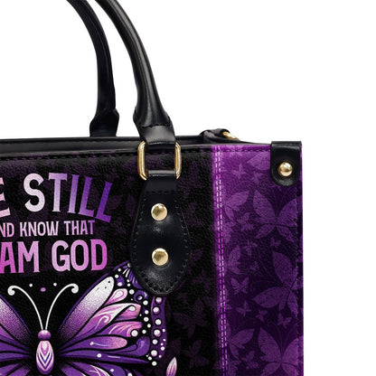 Personalized Christian Leather Bag, Be Still And Know That I Am God Leather Handbag, Faith Handbag