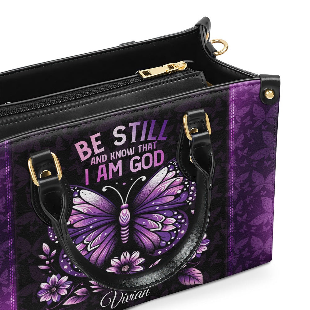 Personalized Christian Leather Bag, Be Still And Know That I Am God Leather Handbag, Faith Handbag