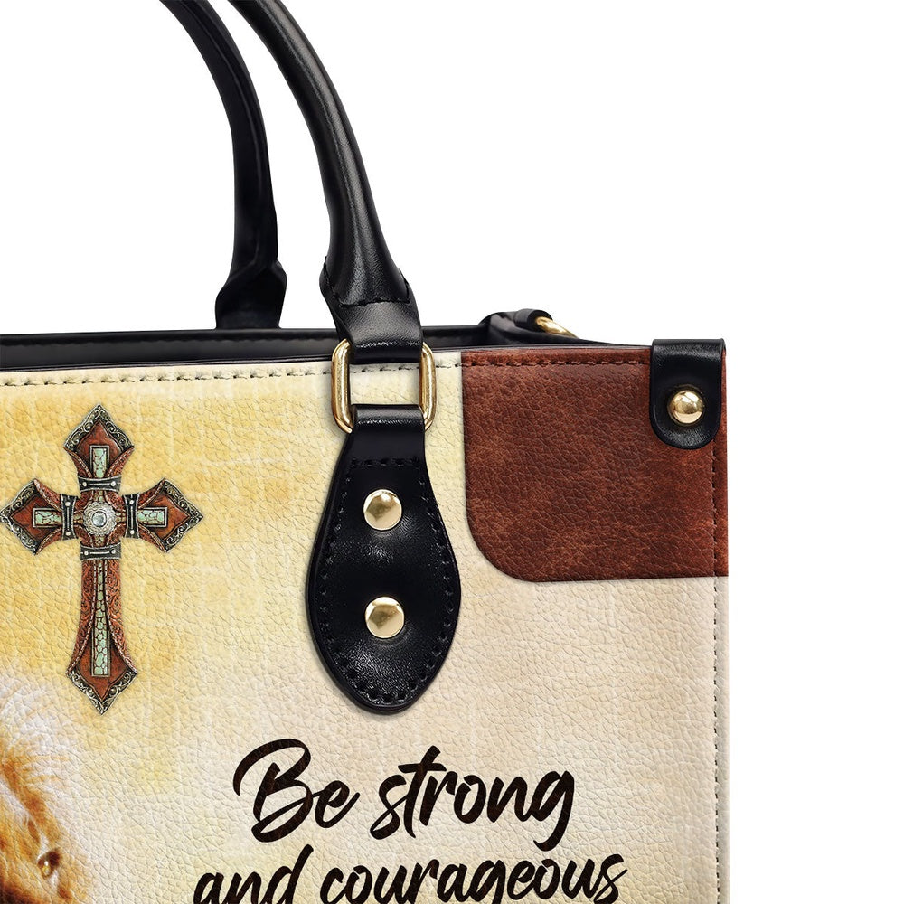 Personalized Christian Leather Bag, Be Strong And Courageous - Unique Personalized Lion Leather Handbag, Faith Handbag