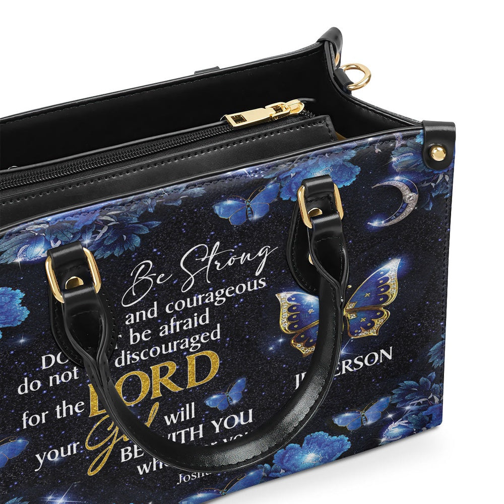 Personalized Christian Leather Bag, Be Strong And Courageous Leather Handbag, Faith Handbag