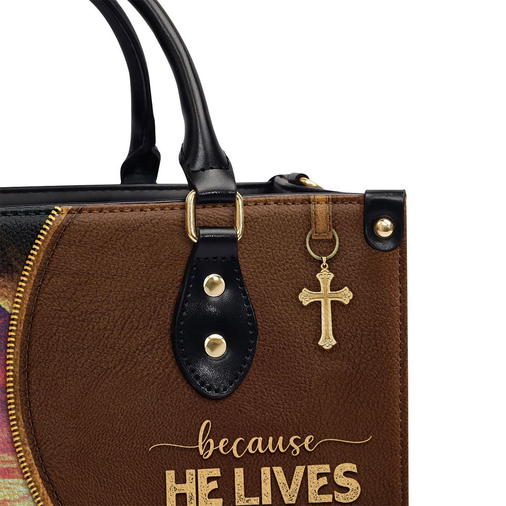Personalized Christian Leather Bag, Beautiful Christian Leather Handbag - Because He Lives, I Can Face Tomorrow, Faith Handbag
