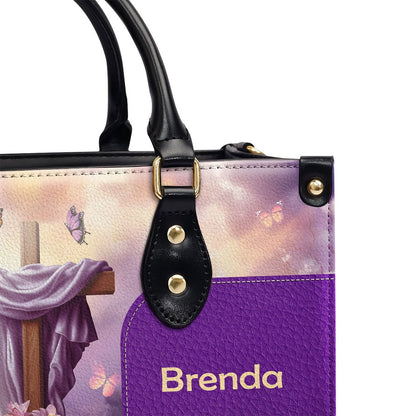 Personalized Christian Leather Bag, Because He Lives Leather Handbag, Faith Handbag
