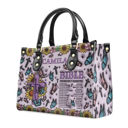 Personalized Christian Leather Bag, Bible Emergency Numbers Personalized Leather Handbag, Faith Handbag