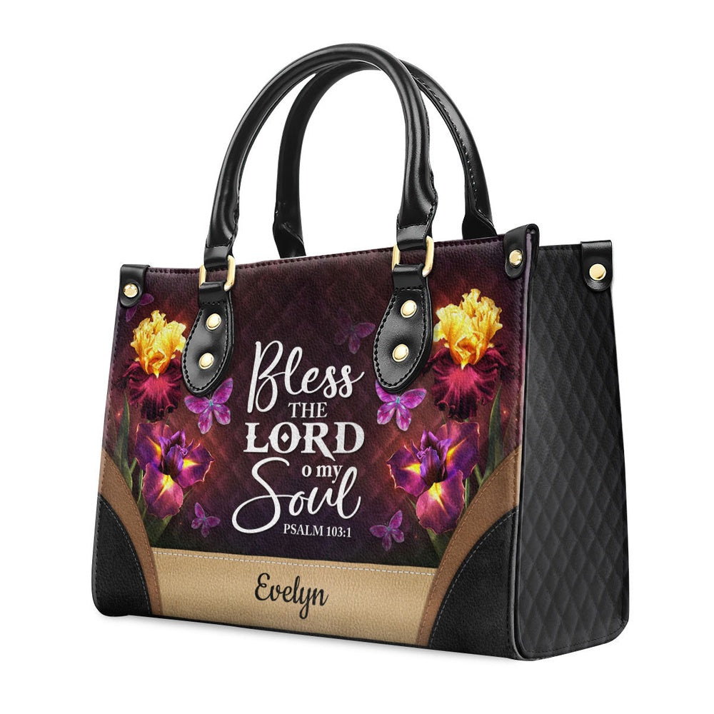 Personalized Christian Leather Bag, Bless The Lord O My Soul - Pretty Personalized Butterfly Leather Handbag, Faith Handbag