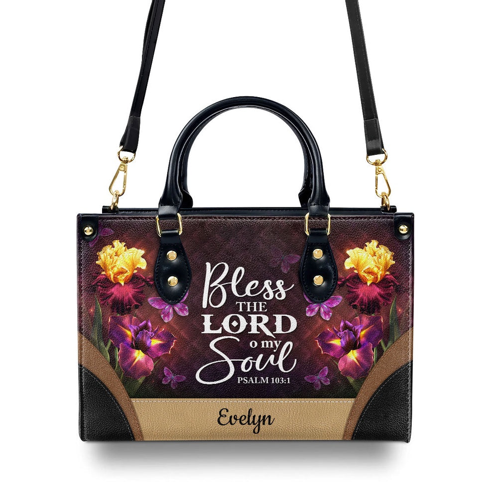 Personalized Christian Leather Bag, Bless The Lord O My Soul - Pretty Personalized Butterfly Leather Handbag, Faith Handbag