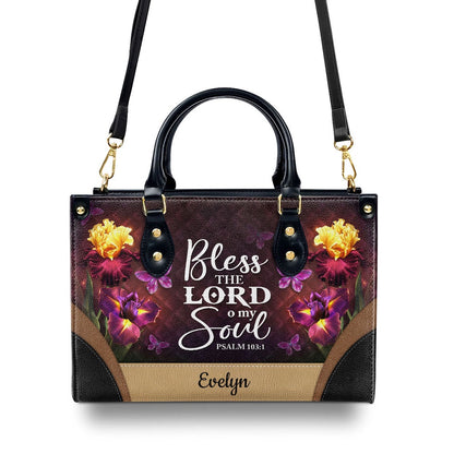 Personalized Christian Leather Bag, Bless The Lord O My Soul - Pretty Personalized Butterfly Leather Handbag, Faith Handbag