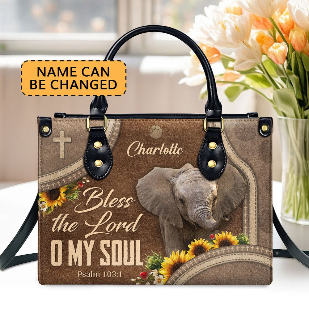 Personalized Christian Leather Bag, Bless The Lord O My Soul Leather Handbag, Faith Handbag