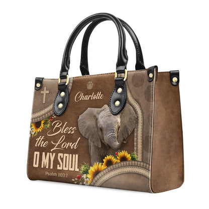 Personalized Christian Leather Bag, Bless The Lord O My Soul Leather Handbag, Faith Handbag
