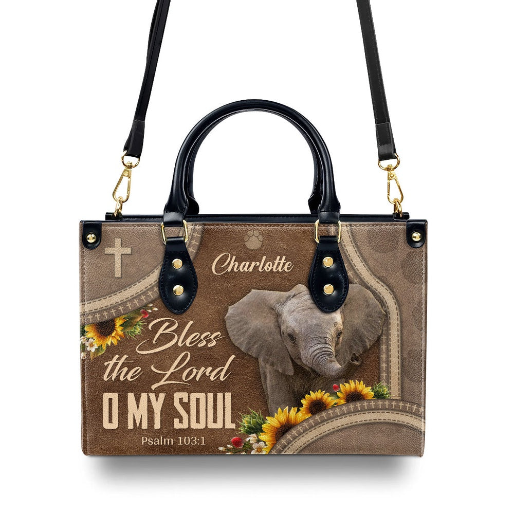 Personalized Christian Leather Bag, Bless The Lord O My Soul Leather Handbag, Faith Handbag