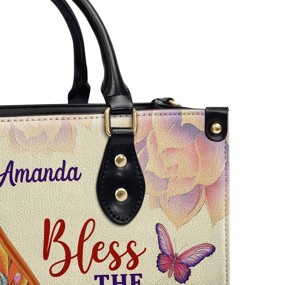 Personalized Christian Leather Bag, Bless The Lord O My Soul Psalm 1031 Flower And Butterfly Leather Handbag, Faith Handbag