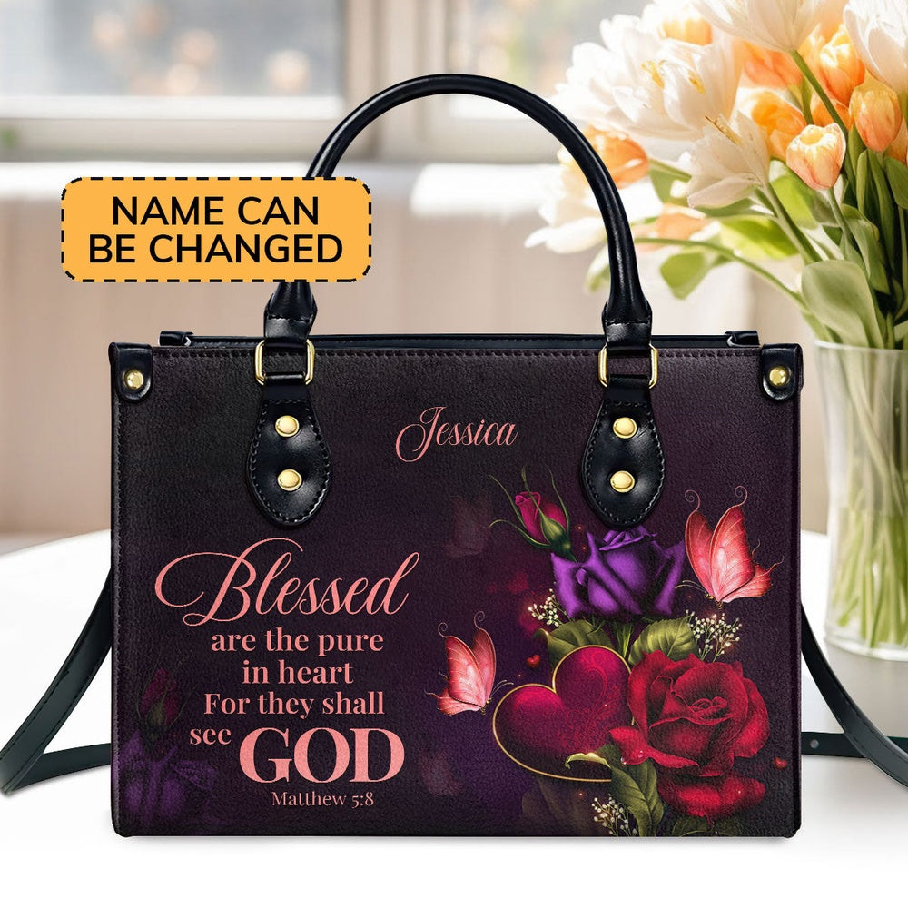 Personalized Christian Leather Bag, Blessed Are The Pure In Heart For They Shall See God, Faith Handbag