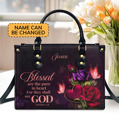 Personalized Christian Leather Bag, Blessed Are The Pure In Heart For They Shall See God, Faith Handbag