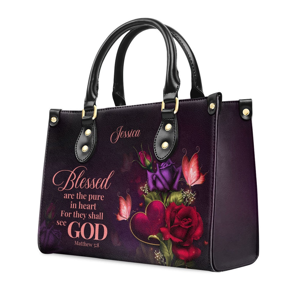 Personalized Christian Leather Bag, Blessed Are The Pure In Heart For They Shall See God, Faith Handbag