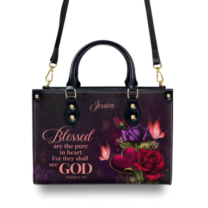 Personalized Christian Leather Bag, Blessed Are The Pure In Heart For They Shall See God, Faith Handbag