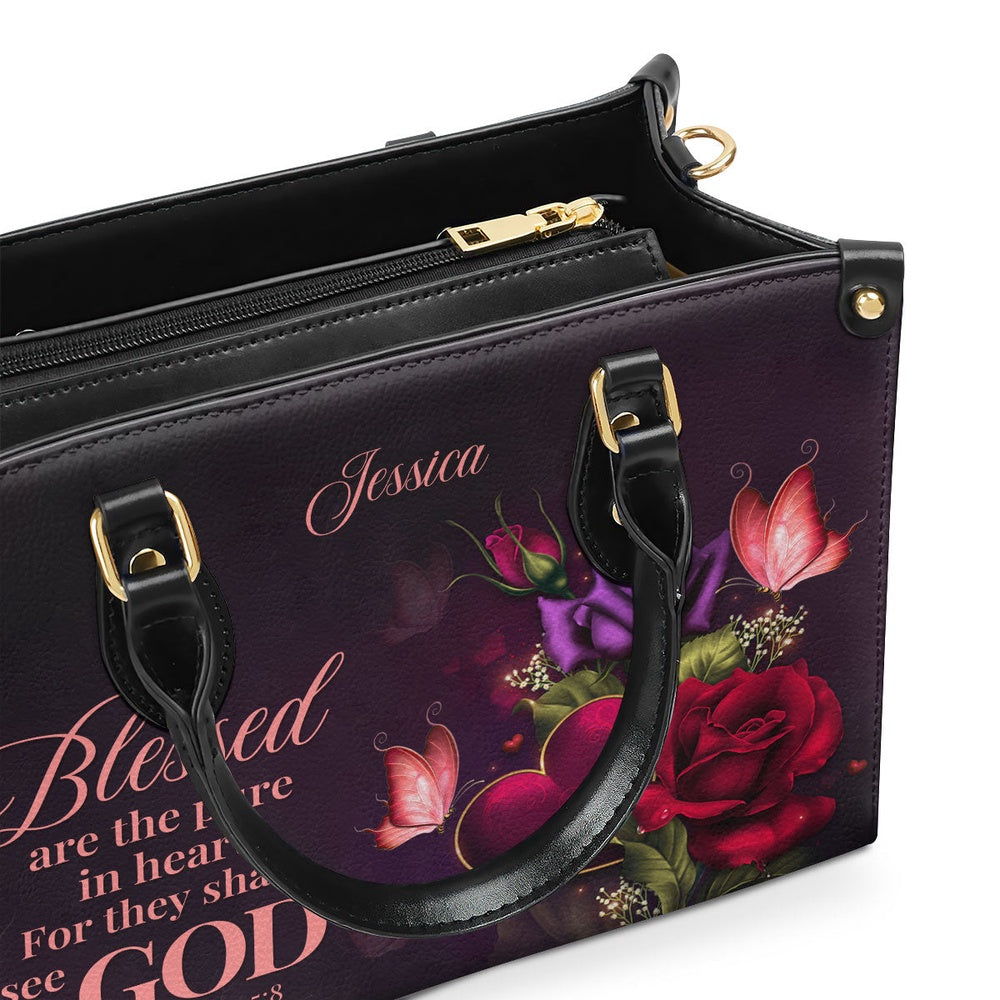 Personalized Christian Leather Bag, Blessed Are The Pure In Heart For They Shall See God, Faith Handbag