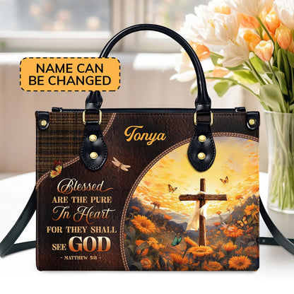 Personalized Christian Leather Bag, Blessed Are The Pure Leather Handbag, Faith Handbag