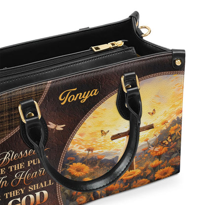 Personalized Christian Leather Bag, Blessed Are The Pure Leather Handbag, Faith Handbag