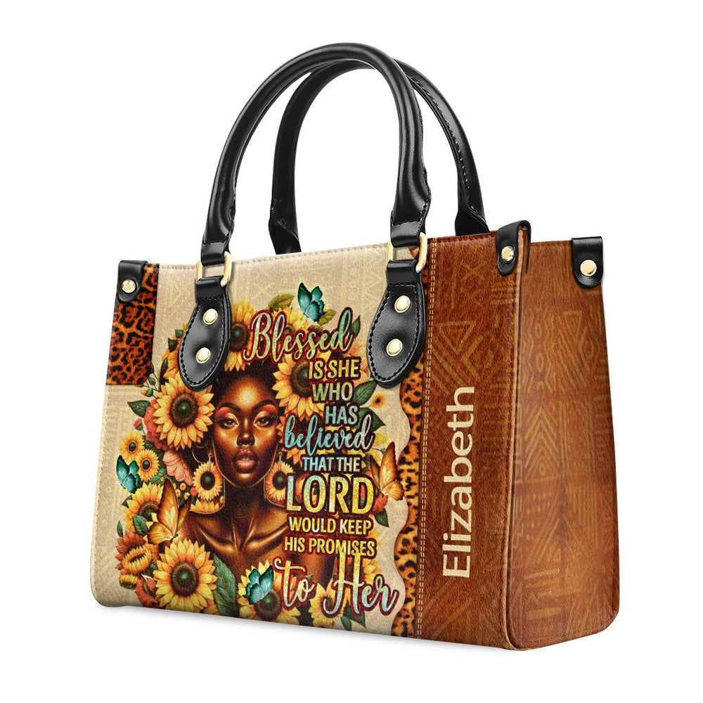 Personalized Christian Leather Bag, Blessed Is She Leather Handbag, Faith Handbag