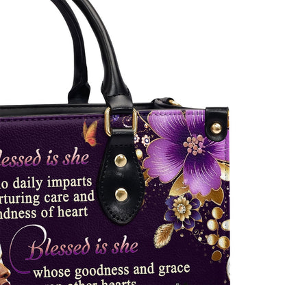 Personalized Christian Leather Bag, Blessed Is She Whose Goodness And Grace Wrap Other Heart In A Warm Embrace Leather Handbag, Faith Handbag