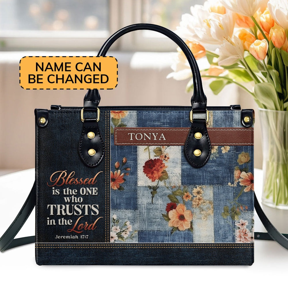 Personalized Christian Leather Bag, Blessed Is The One Leather Handbag, Faith Handbag
