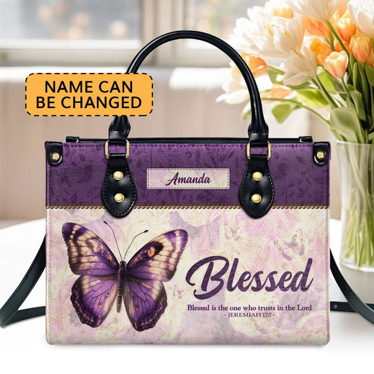Personalized Christian Leather Bag, Blessed Is The One Who Trusts In The Lord Jeremiah 177 Leather Handbag, Faith Handbag