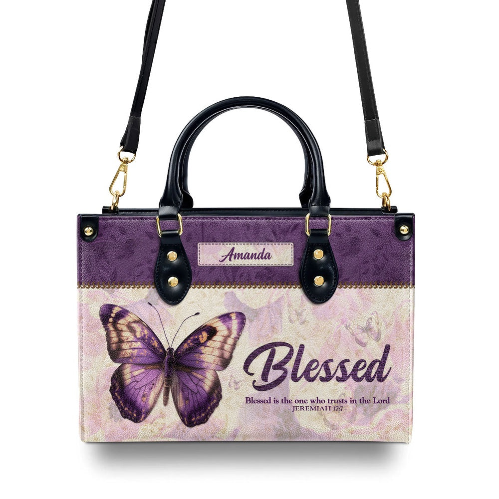 Personalized Christian Leather Bag, Blessed Is The One Who Trusts In The Lord Jeremiah 177 Leather Handbag, Faith Handbag