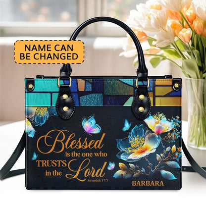 Personalized Christian Leather Bag, Blessed Is The One Who Trusts In The Lord Jeremiah 177 Spiritual Leather Handbag, Faith Handbag