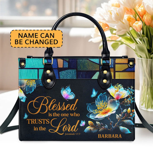 Personalized Christian Leather Bag, Blessed Is The One Who Trusts In The Lord Jeremiah 177 Spiritual Leather Handbag, Faith Handbag