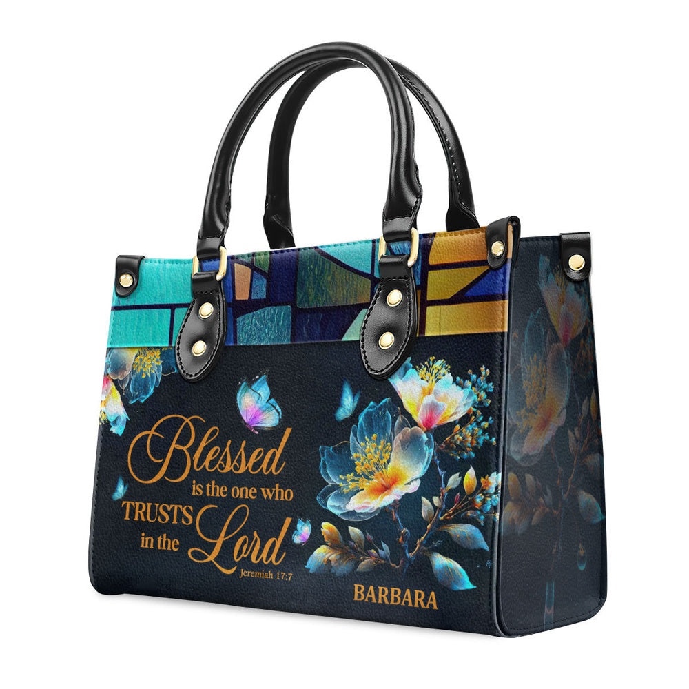 Personalized Christian Leather Bag, Blessed Is The One Who Trusts In The Lord Jeremiah 177 Spiritual Leather Handbag, Faith Handbag
