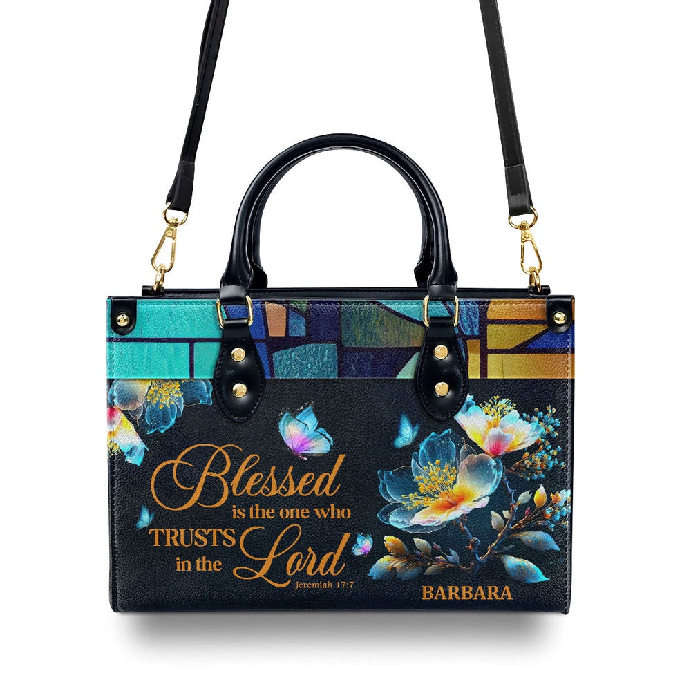 Personalized Christian Leather Bag, Blessed Is The One Who Trusts In The Lord Jeremiah 177 Spiritual Leather Handbag, Faith Handbag