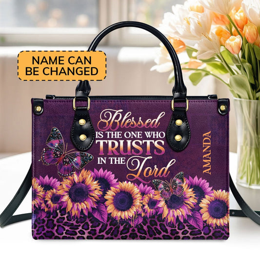 Personalized Christian Leather Bag, Blessed Is The One Who Trusts In The Lord Leather Handbag, Faith Handbag